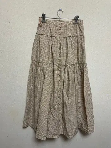 WONDERFUL WORLD 깅엄 체크 플레어 스커트 베이지