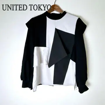 UNITED TOKYO 플래그 바이컬러 블라우스 긴팔 일본제 black