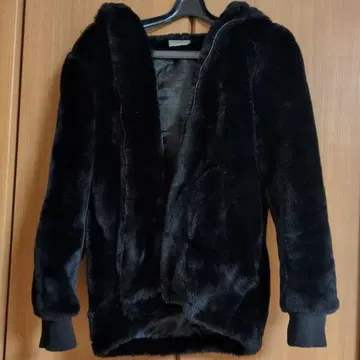 Heather 플리스 후드 부착 자켓 블랙