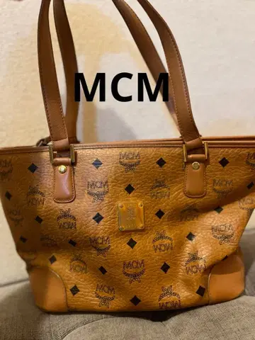 MCM 브라운 가죽 토트백