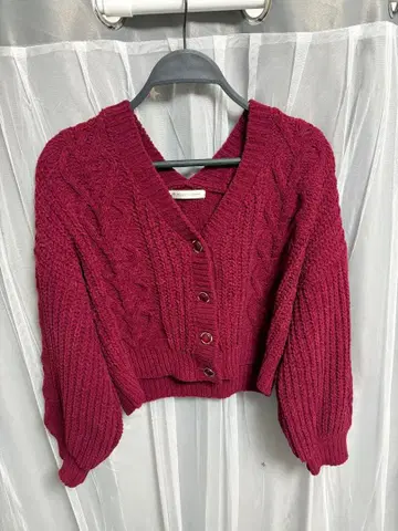 MAJESTIC LEGON 버건디 케이블 니트 가디건