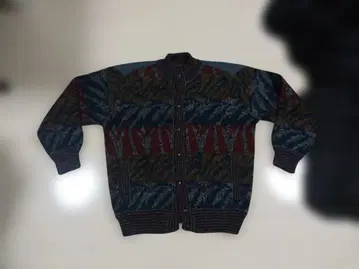 두툼한 고품질 총무늬 니트 가디건 가죽 콤비 이탈리아제 유로 빈티지