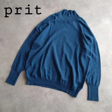 prit 프릿 12G 천축 터틀넥 와이드 니트 파랑 블루