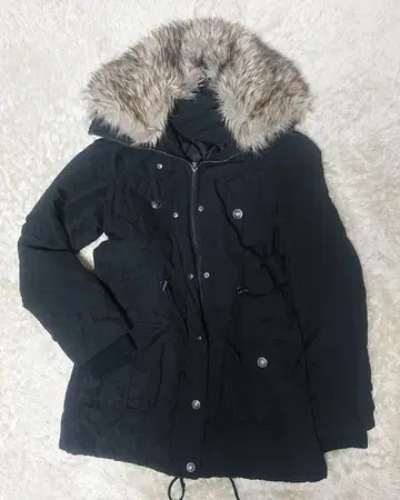 블랙 모즈 코트 인조 모피 부착 L 은색 버튼