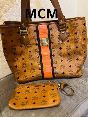 MCM 토트백 브라운 오렌지 파우치 2세트