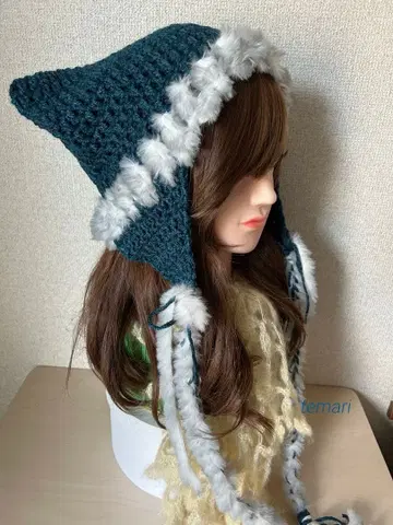 고양이 귀 니트 모자 고양이 귀 귀마개 손뜨개질 핸드메이드 y2k