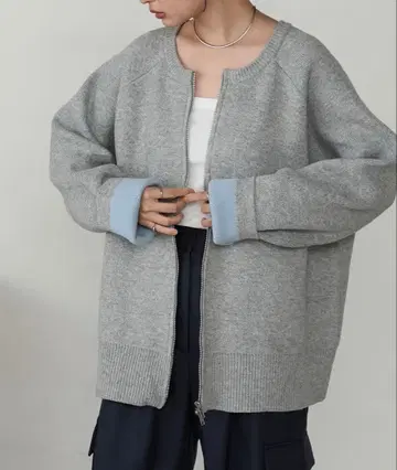 MONO MART 바이컬러 배색 더블 페이스 루즈 니트 가디건 L