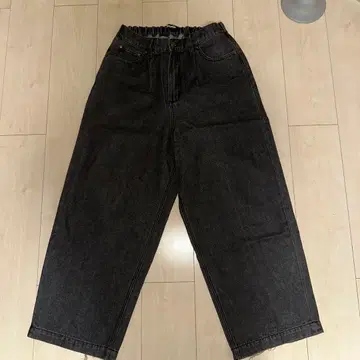 블랙 와이드 팬츠 허리밴딩