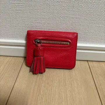 가죽 빨간색 이단 접이식 지갑 지퍼 포함