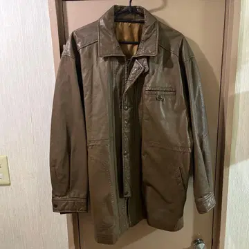 브라운 가죽 롱 자켓