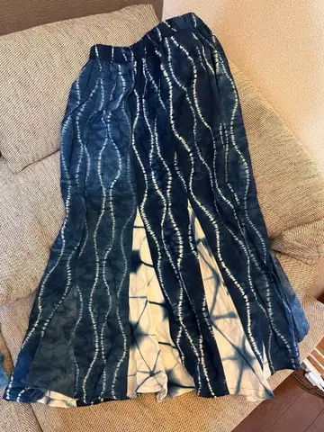 네이비 나염 롱 스커트