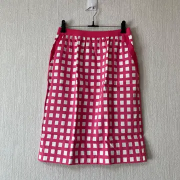 새상품 7-IDconcept. 체크 무늬 타이트 스커트 화이트 핑크