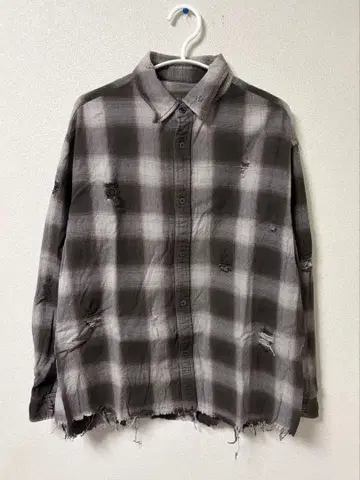 CLEL 빈티지 디자인 데미지 체크 셔츠