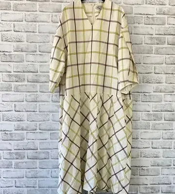 체크 무늬 7부 소매 롱 원피스