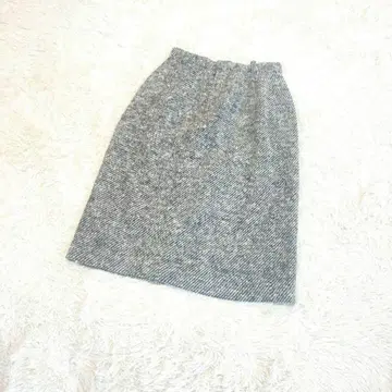헤링본 트위드 타이트 스커트 울 L 상당 그레이 허리밴딩