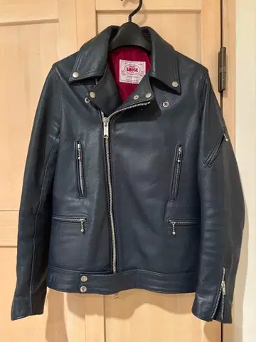 제임스그로스 다크 블루 가죽 라이더 자켓 34