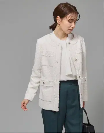 화이트 노카라 자켓 트위드 세레모니 포멀 졸업 입학