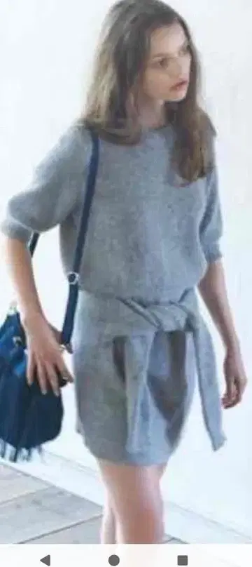 그레이 미니 원피스 7부 소매 허리 리본 포함 셋업