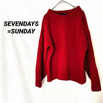 3697K 세븐 데이즈 선데이 긴팔 니트 스웨터 빨간색 무지 상의 겨울
