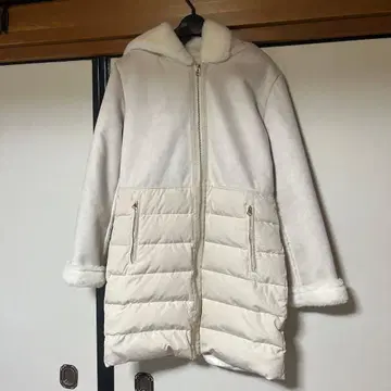 salire 화이트 후드 부착 다운 자켓