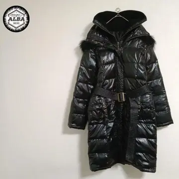 [ 새상품급 ] 다운 코트 자켓 롱 기장 퍼 벨트 포함 광택 블랙 블랙