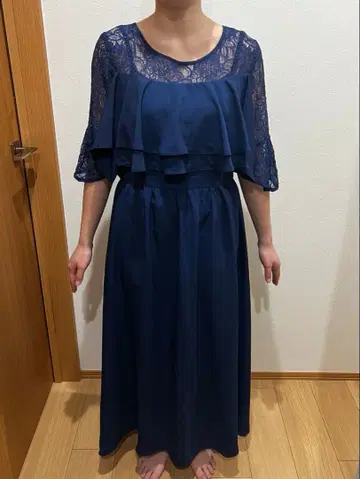 네이비 레이스 프릴 드레스