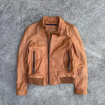 헤이세이 갸루 짧은 기장 천연 가죽 레더 자켓 카멜 y2k 아메카지