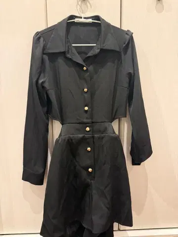 ROYAL PARTY 백 오픈 셔츠 콤비네존 (블랙)