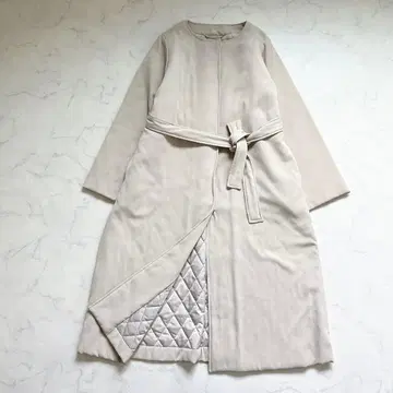 SOEJU 라이트패딩 노카라 코트 다운 롱 퀼팅