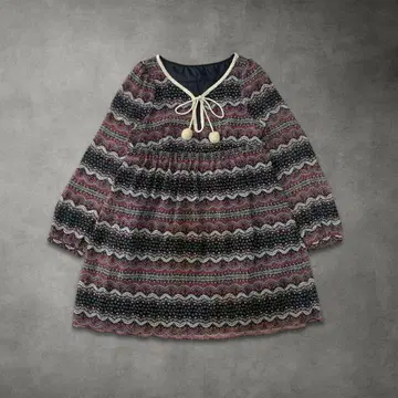 꽃무늬 튜닉 긴팔 원피스 여성용 M 핑크 계열 귀여운 페미닌