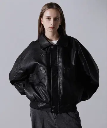 CLEL 인조 가죽 블루종