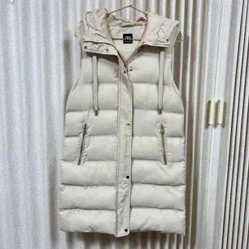 자라 롱 다운 베스트 후드 퀼팅 베스트 에크루 XS