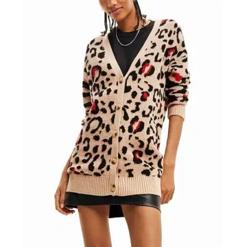 Desigual 롱 니트 가디건 레오파드 무늬/제브라 패턴