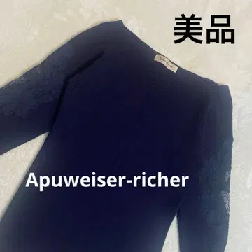 아푸와이저 리셰 자수 슬리브 니트 시어 레이스 네이비