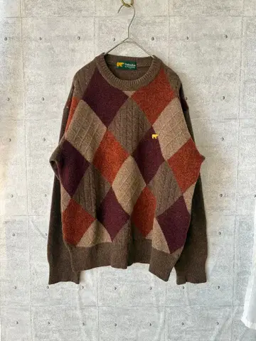 골든베어 니트 스웨터 아가일 무늬 골프웨어 울 80%