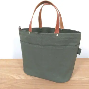 핸드메이드, 토트백, 쿠라시키 캔버스, 가죽 핸들, 타원형 바닥