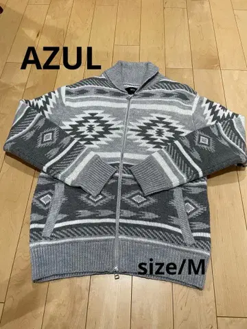 기하학 패턴 풀 집업 가디건 그레이 계열 AZUL 아줄 니트 남성용