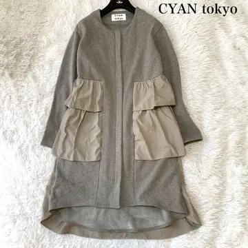 CYAN tokyo 이소재 노카라 롱 코트 후드티 프릴