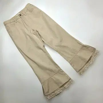 핑크하우스 밑단 피코 프릴 아이보리 데님 와이드 팬츠