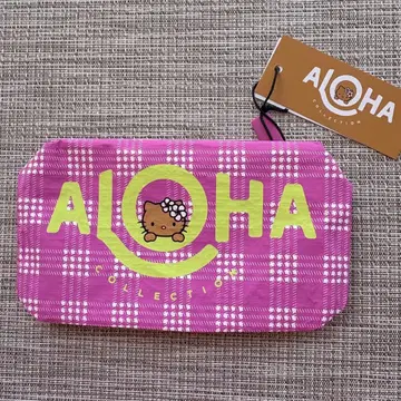 알로하 컬렉션 헬로키티 파우치 하와이 체크 무늬 핑크