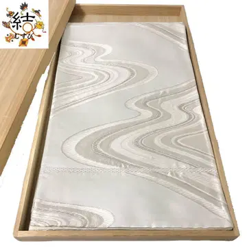 MO-3065 후쿠로 오비 파도 같은 곡선 무늬 은사 백은색