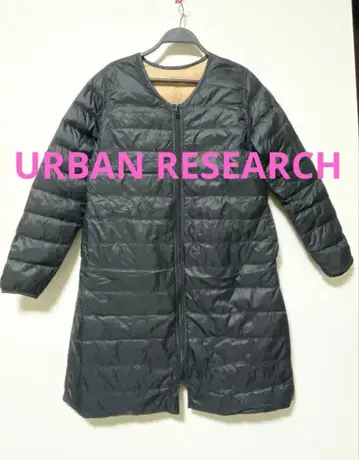 URBAN RESEARCH 노카라 롱 다운 자켓 블랙 x 베이지