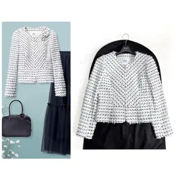 Rene 루네 TISSUE 노카라 트위드 자켓 34 펄