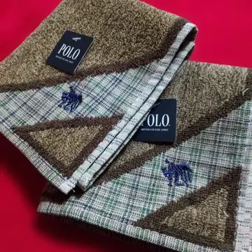 POLO 브라운 그린 체크 손수건 2개 세트