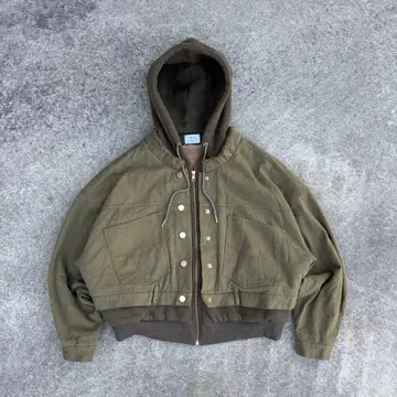 짧은 기장 보아 x 후드 자켓 오버 사이즈 기믹 밀리터리 캐주얼