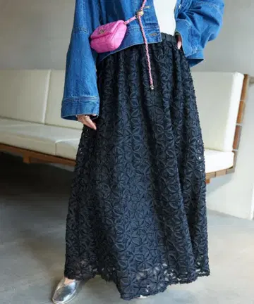 VIS 리본 테이프 튤 개더 스커트