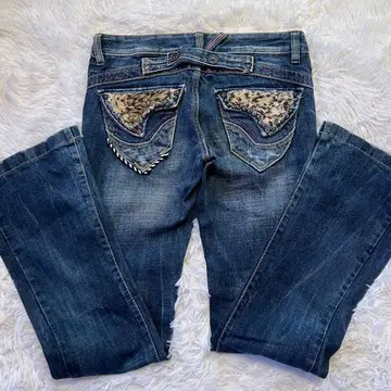 RED PEPPER 레오파드 무늬 포켓 자수 데님 28 Y2K