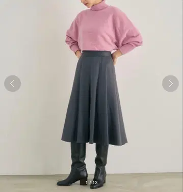 택 포함 ANAYI 아나이 울 새틴 플레어 스커트 그레이 38 M