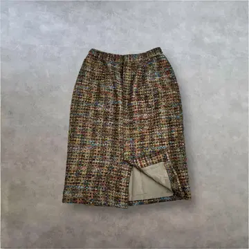 트위드 타이트 스커트 무릎 아래 길이 슬릿 안감 부착 카키 11AR 고급