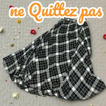 [ 새상품급 ] 누키테파 롱 스커트 체크 브라운 플레어 라메